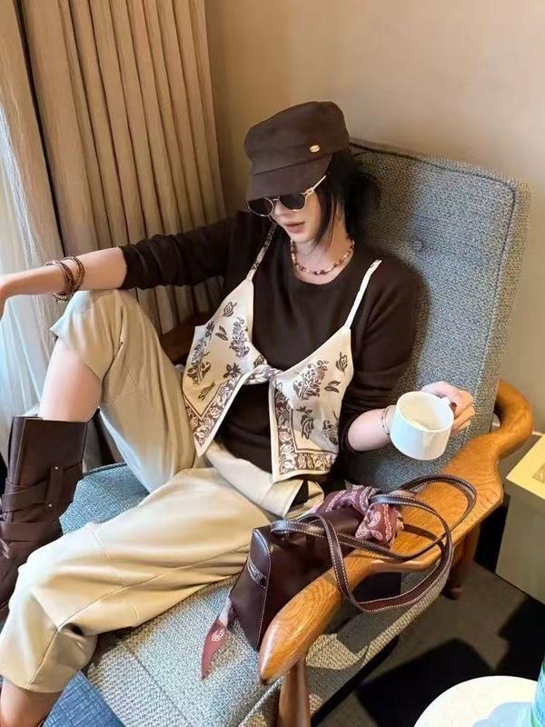 秋季韩系chic单穿上衣设计感小众松弛感穿搭灰色假两件长袖t恤女|undefined