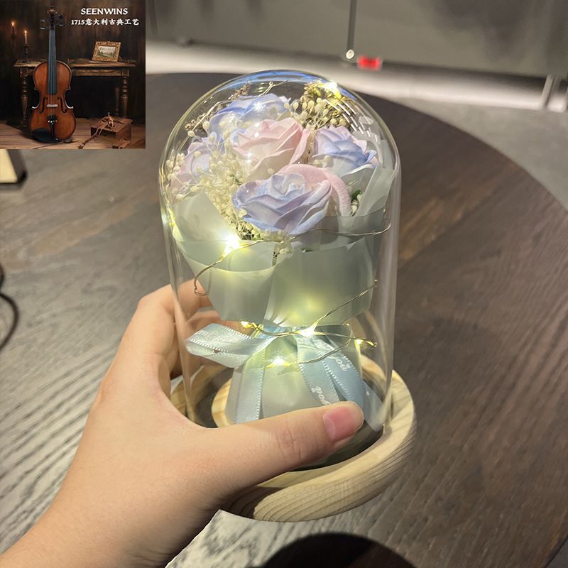 [인기 판매 추천] Ruozhixi - 오로라 장미 5송이 - 선물 가방 + 축하 카드 + 배터리 [완제품 배송]