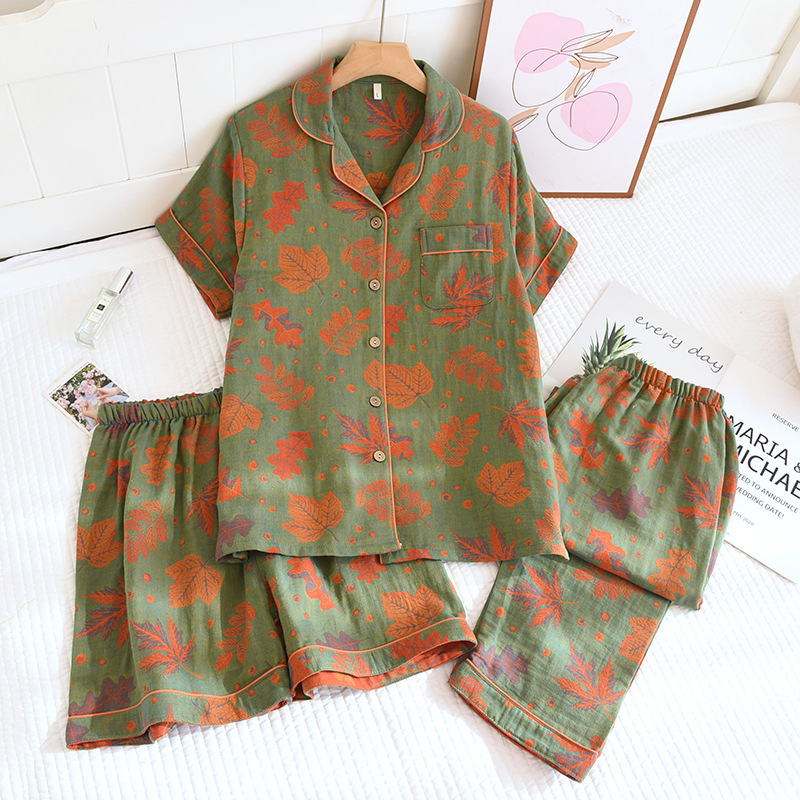 오크리프 스타일 그린 라펠 반팔 쓰리피스 슈트