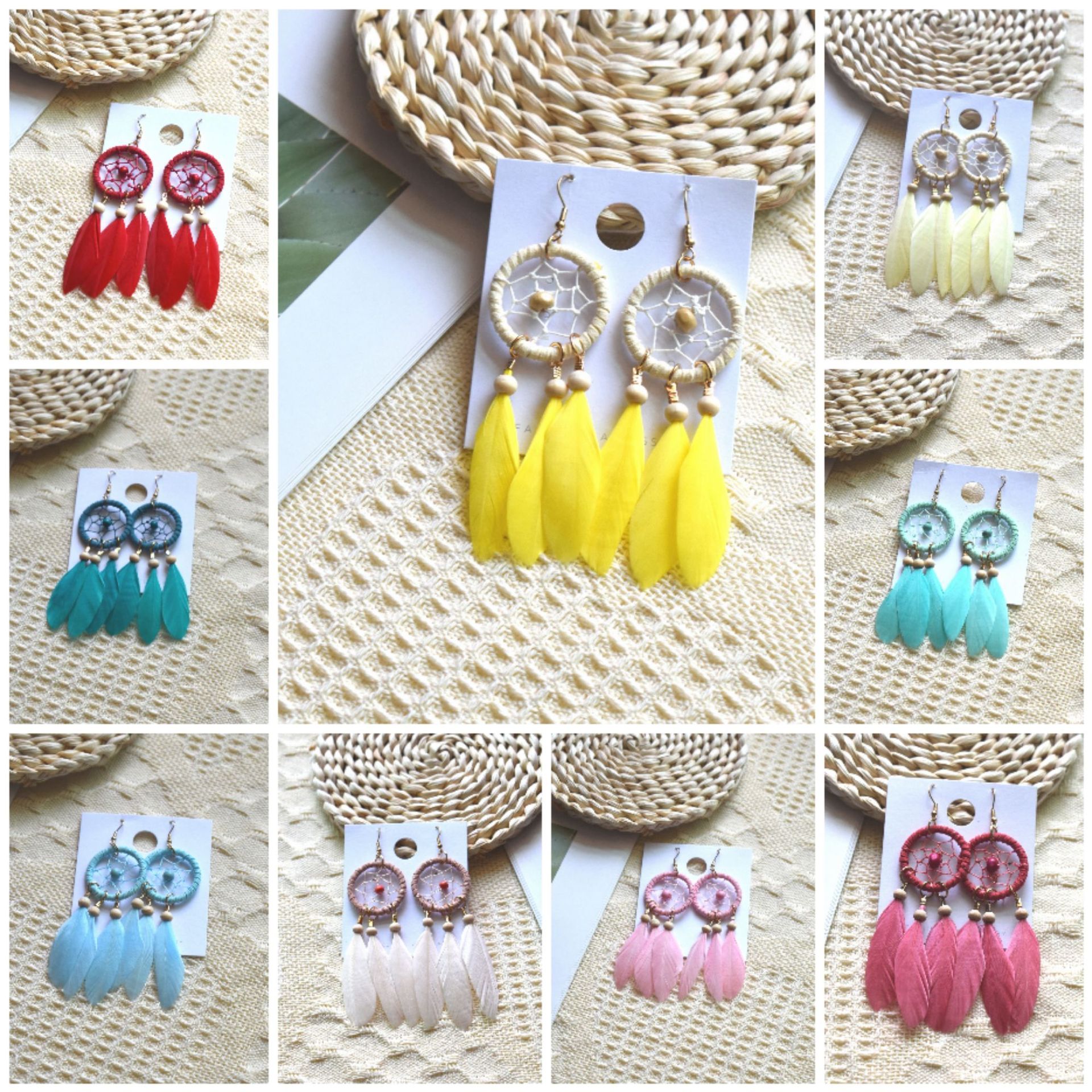 Drop Earrings Classification 1 Pair Quantity 1 Pair Ethnic Style Dreamcatcher Feather Braid Alloy Feather Drop Earrings