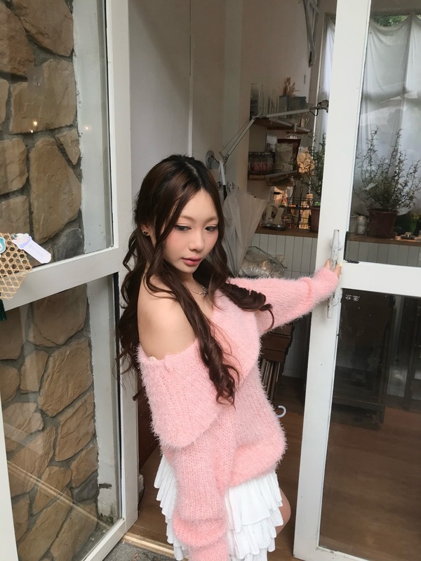 韩国东大门modimood一字肩露锁骨针织毛绒背心套装毛衣休闲百搭女|undefined