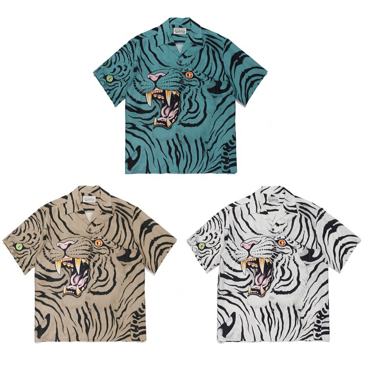 GUILTYPARTIES TIGER 22ss TIM LEHI TIGER head Cloud TIGER pattern short sleeve shirt for men
