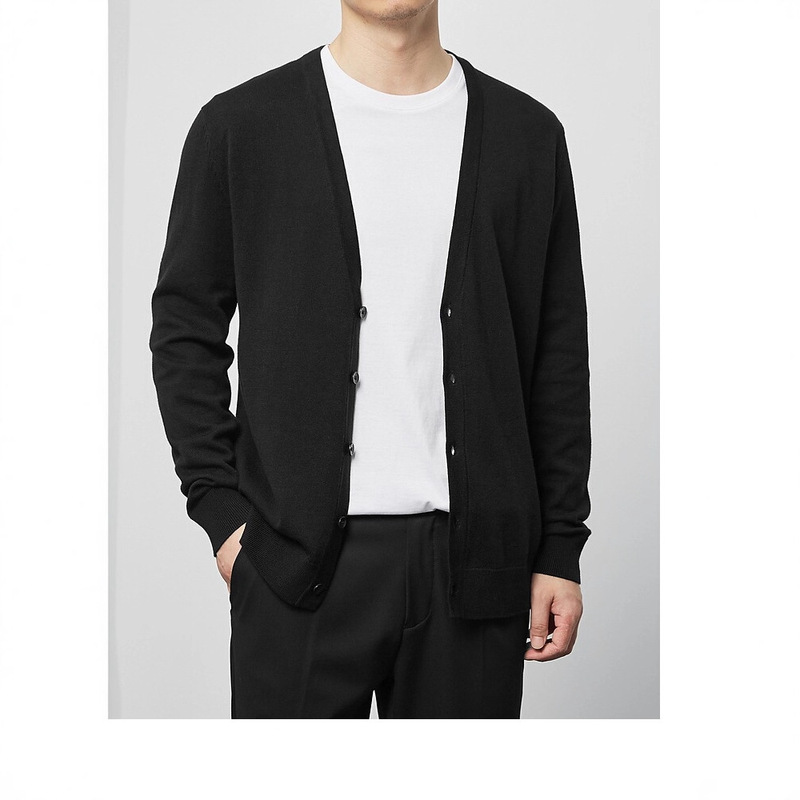 Solid Color V Neck Knitted Cardigan Men's Spring & Fall Gentleman Business Black Sweater Air-Conditioned Shirt Jacket Men's Korean Trendyy Solid Color V Neck Knitted Cardigan Men's Spring & Fall Gentleman Business Black Sweater Air-Conditioned Shirt Jacket Men's Korean Trendyy