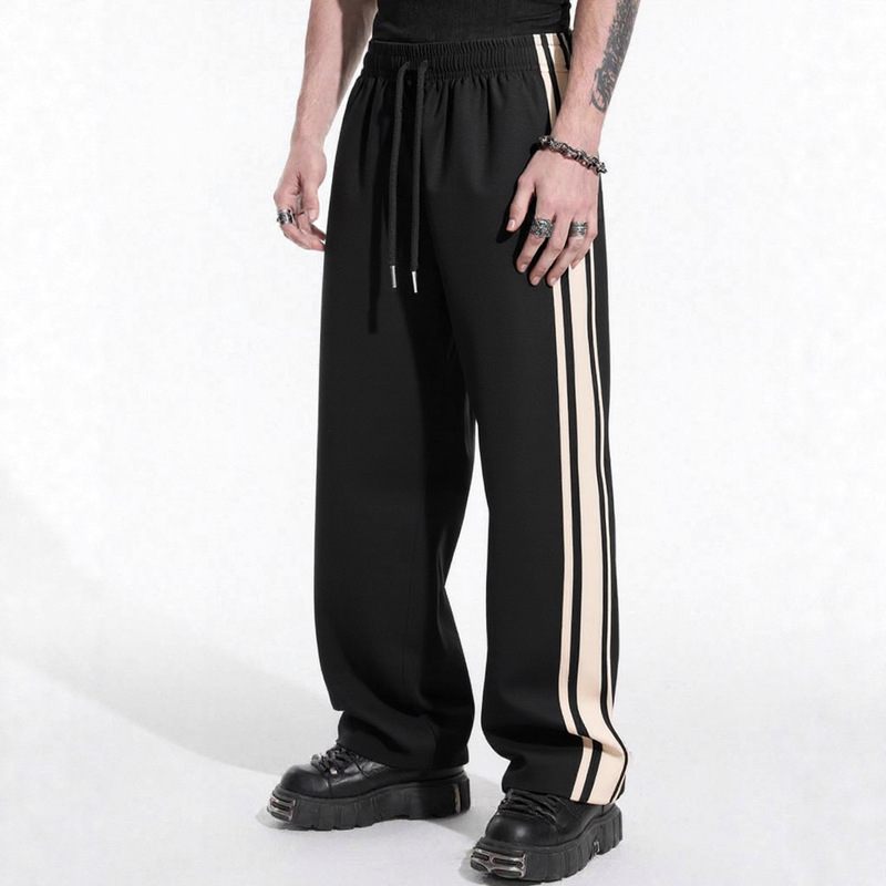 Cross-Border European and American Style Men's Pants with Color-Blocking Stripes, Straight-Leg Sports Sweatpants, Loose Casual Pants for Young Men, Striped Jogging Pants Cross-Border European and American Style Men's Pants with Color-Blocking Stripes, Straight-Leg Sports Sweatpants, Loose Casual Pants for Young Men, Striped Jogging Pants