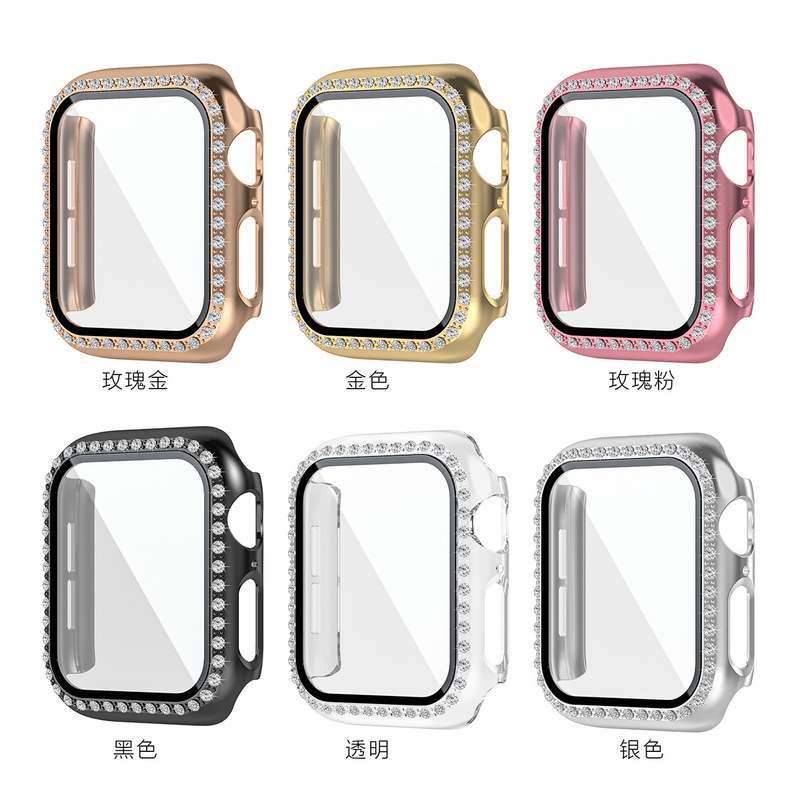 Suitable for Apple Watch Protective Case Watch Series 2-11/Se Watch Single Row Diamond-Encrusted Tempered Film Model