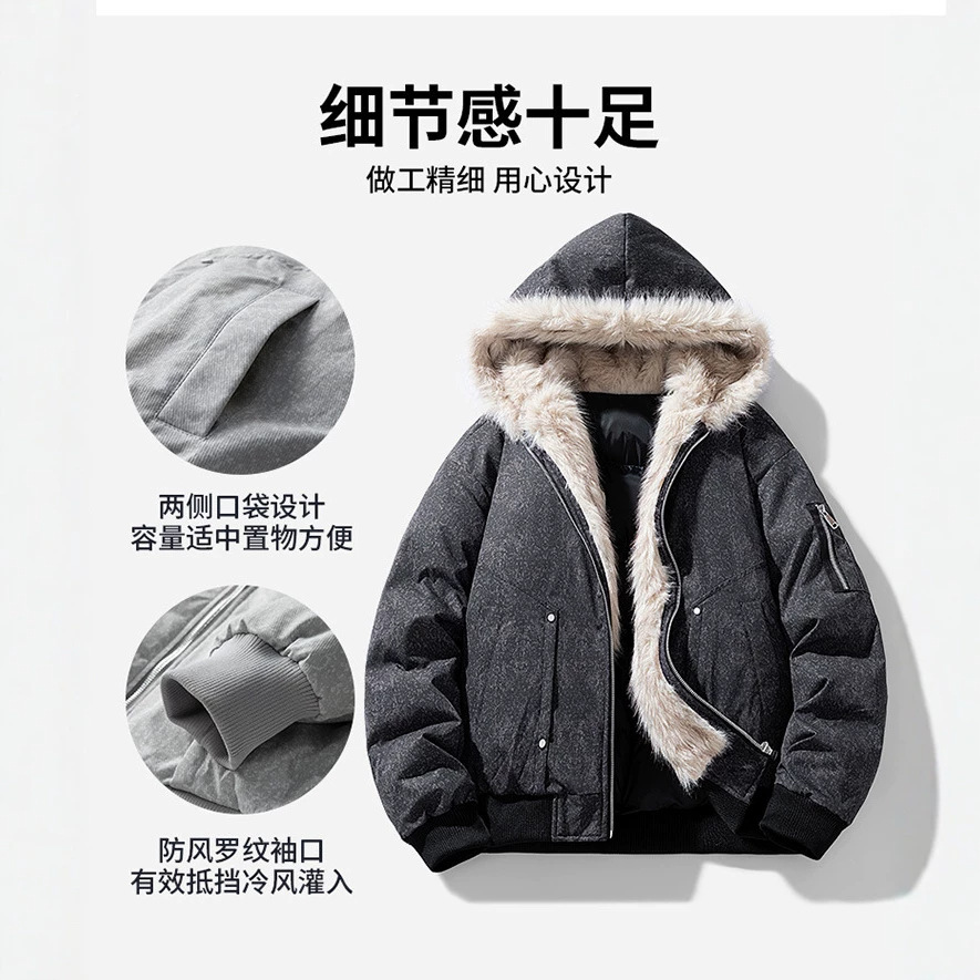 Men's cross-border foreign trade cotton-padded jacket, American trendy brand, thickened hooded cotton-padded coat, men's winter warm cotton-padded coat, men's outerwear
