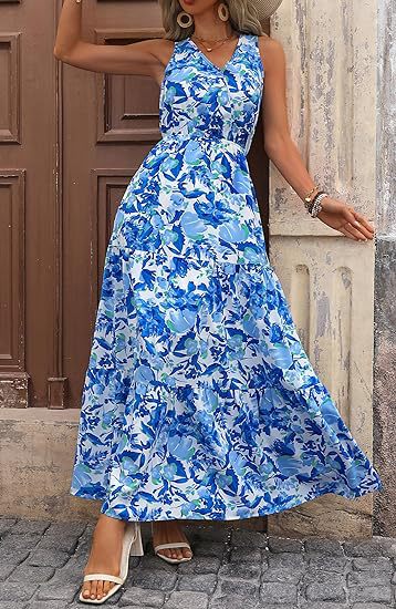 269g Weight Maxi Long Dress Dress Length Type Sleeveless Sleeve Length Swing Dress Dresses Type Sleeveless Sleeve Type Polyester Fabric Type Mid Waist Waist Line Holiday, Daily, Selfie Occasion V Neck Neckline Regular Fit Fit Type Flower Pattern Summer Season Women's Gender Printing Design Casual, Elegant, Simple Style Style Wholesale Women's Casual Elegant Simple Style Printing Flower Holiday Daily Selfie V Neck Sleeveless Swing Dress 35