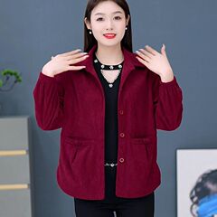 中高年の母親向けのコーデュロイショートコート、春と秋の新しいスタイル、ゆったり、スリム、多用途、カジュアル、長袖