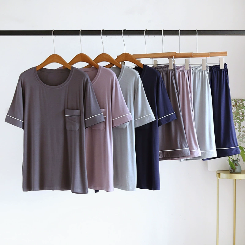 Летняя Мужская Модальная Домашняя одежда, костюм, тонкий дышащий пуловер, шорты с короткими рукавами, пижама больших размеров