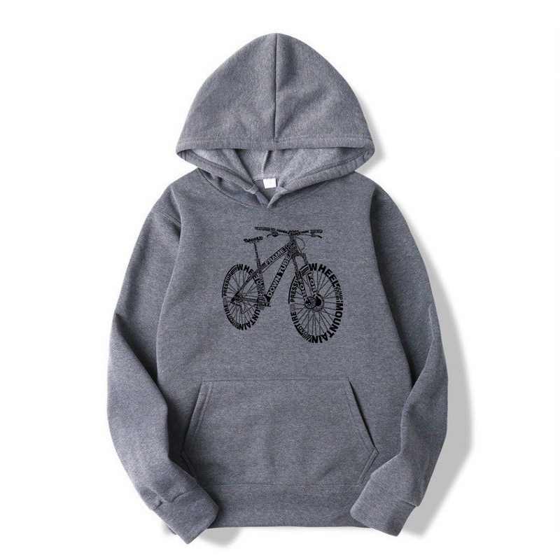 Alphabet Style Mountain Bike Funny Print Hoodies Men Winter