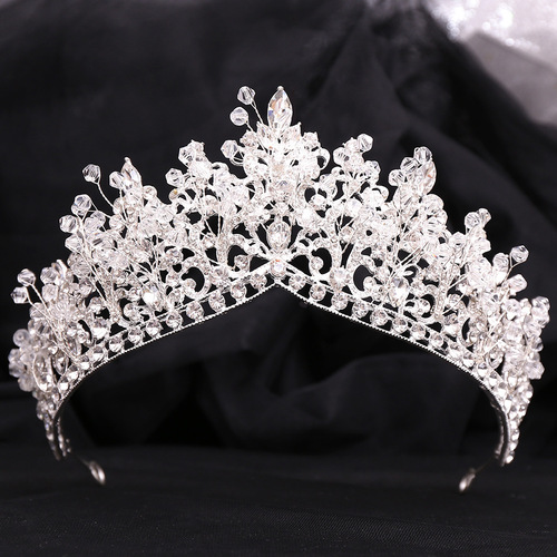 New European and American cross-border handmade rhinestone bridal crown alloy multi-color beaded princess wedding jewelry wholesale