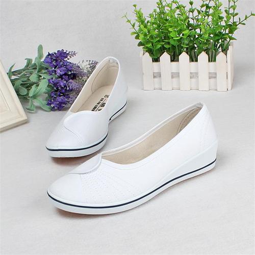 Spring and summer new wedge nurse shoes women's white shoes mesh shoes comfortable non-slip hollow breathable casual work beauty shoes