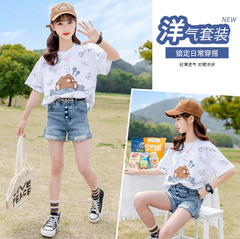 女童短袖夏裝T恤2024新款韓版洋氣兒童小女孩體恤上衣夏季打底衫