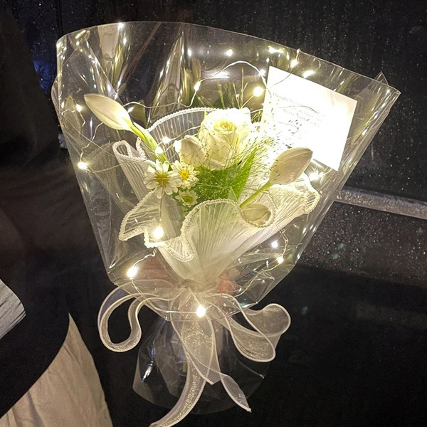 Led gift box cake bouquet decoration copper wire lantern light…