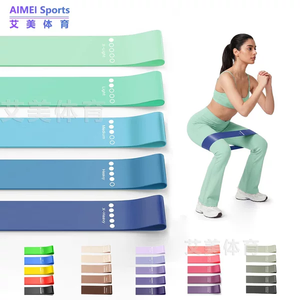 Blue gradient resistance band for fitness strength training, squat leg stretching band, yoga latex resistance loop