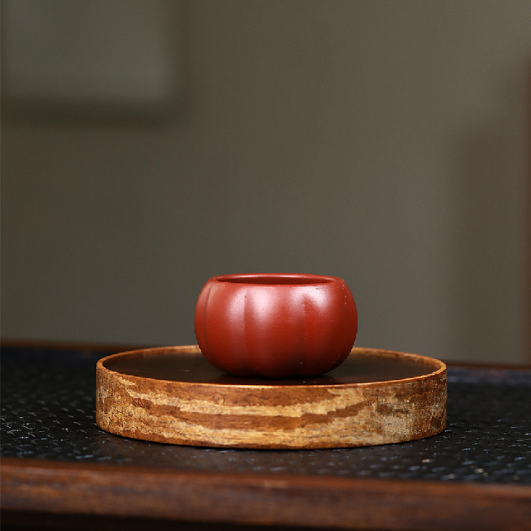 宜兴紫砂 品茗杯 原矿大红袍南瓜杯功夫茶壶茶具批发一件代发