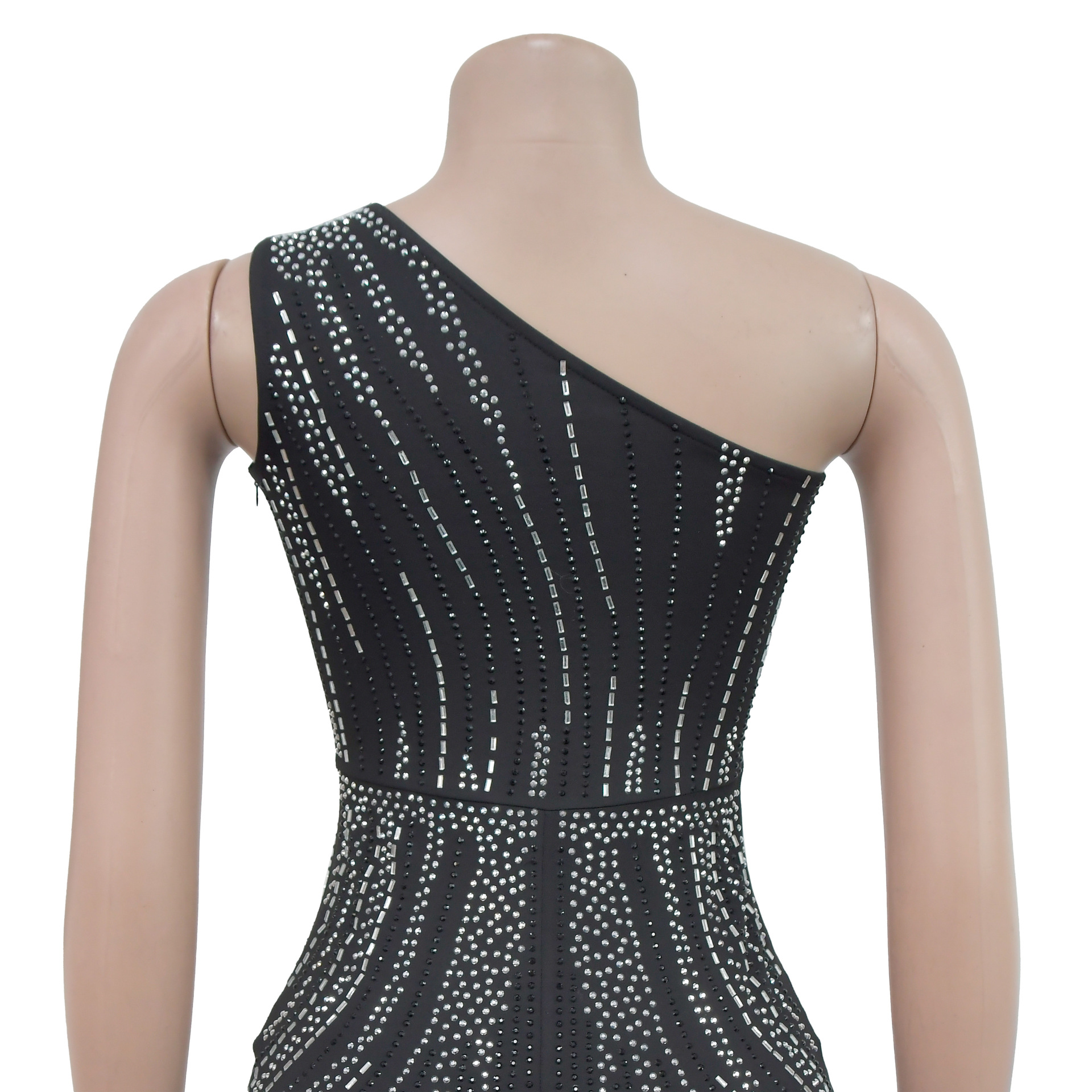 Robe moulante ornée de strass pour femme – Robe de soirée sexy à manches longues, élégante et glamour._voghion.com