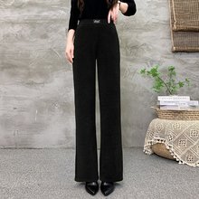 2024秋冬新款条绒裤女士松紧高腰直筒裤加绒宽松阔腿裤妈休闲长裤