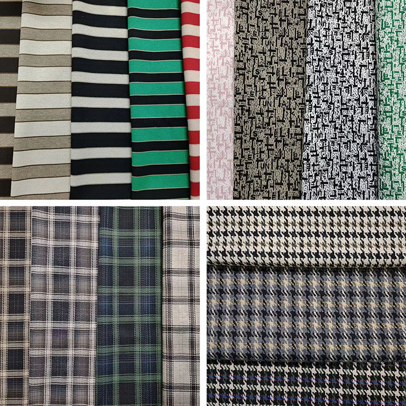 秋冬新款格子针织提花面料弹力菱形格千鸟格几何布料现货