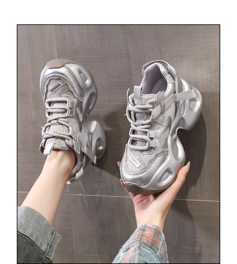 Giày sneaker nữ đế dày lưới thoáng khí đính đá rhinestone — Màu be chi tiết 17