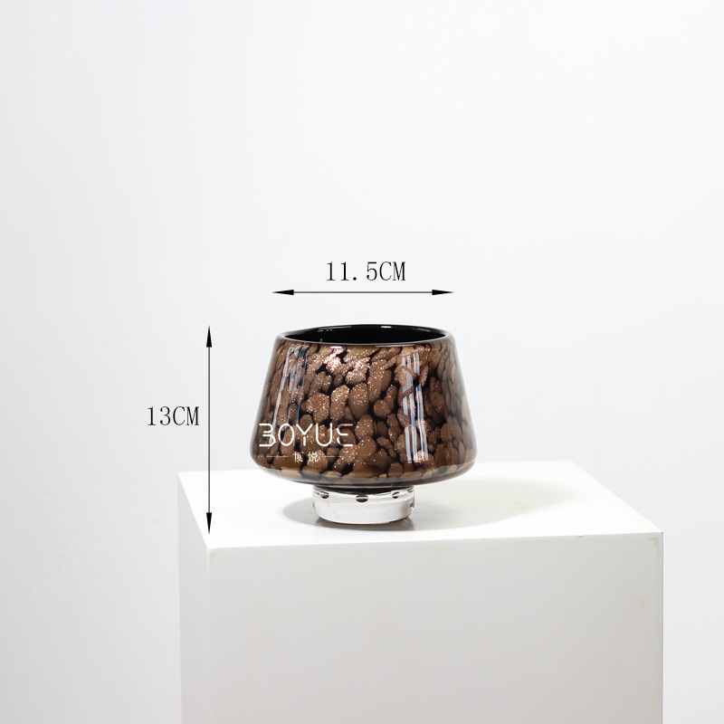 文化的で創造的なべっ甲色のコーヒー色の氷ひび割れガラス花瓶モデルルームリビングルーム寝室玄関家の装飾装飾品|undefined