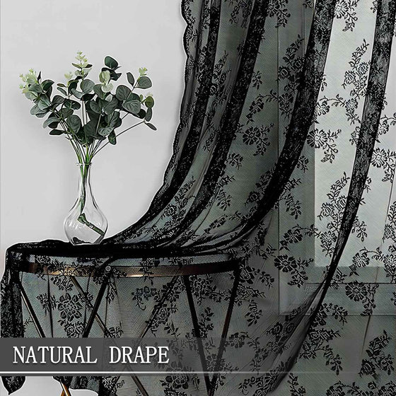 Cross-Border French Lace Window Sheer Curtain Semi-Blackout Lace Curtain Rod Curtain Finished Product Temu In-Stock Dropshipping