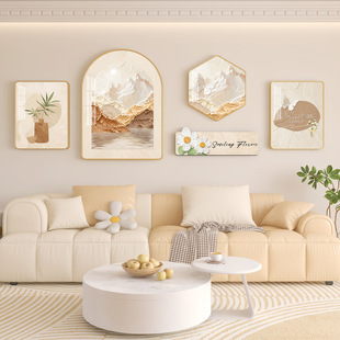 Nordic living room sofa background wall decorative painting cream style fresh hanging painting pastoral flower wall hanging combination mural