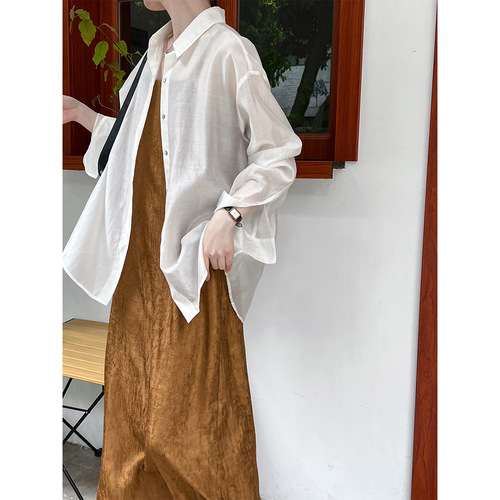 Luo Xi Modern Chinese Style Disc Button Split Strap Sun Protection Shirt for Women Summer Lightweight Tencel Loose Fit Top 7078