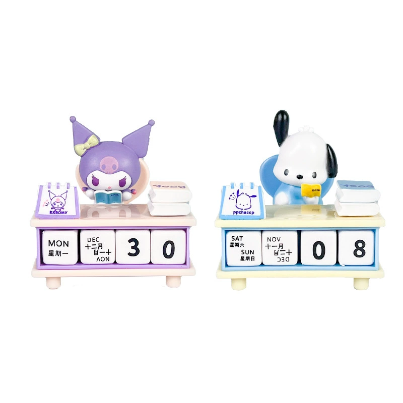 Постоянный настольный календарь (Sanrio) Фигурки персонажей Kuromi & Pochacco, дизайн лука, 10×8×5 см