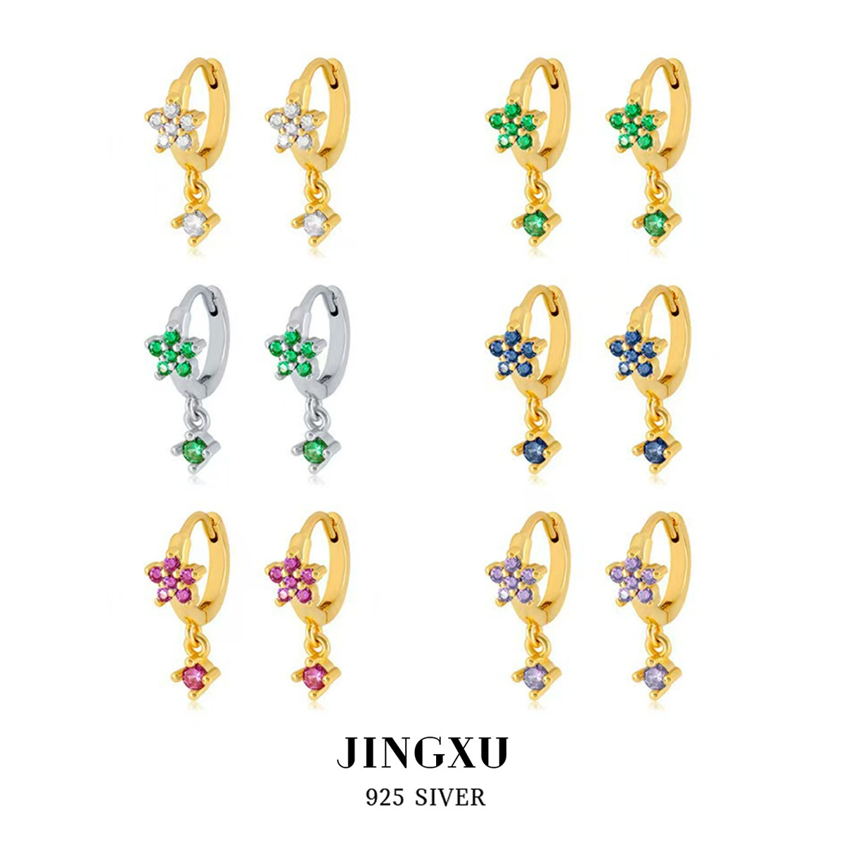 Jingxu S925 серебряные цветы подвески ушные застежки сливы инкрустированные циркон модные сладкие французские серьги