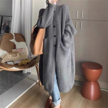 外贸慵懒风中长款针织开衫女单排扣纯色长袖外套女秋冬高领毛衣潮