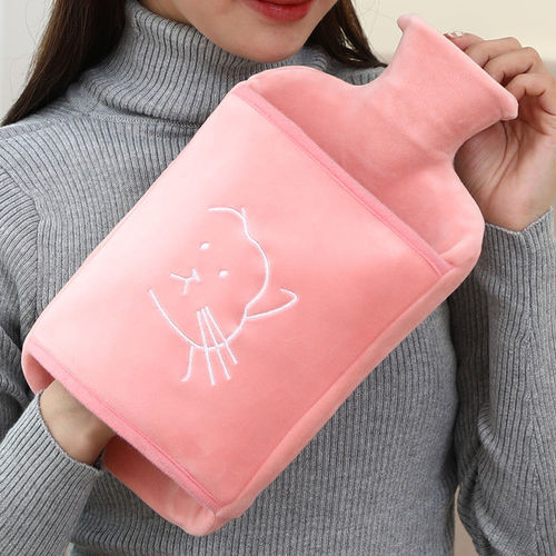 Rubber hot water bag, water filling, warm stomach, warm hand bag, student dorm, plush cover, warm hand warmer, wholesale and distribution