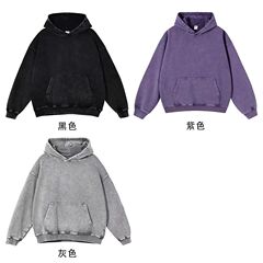 春と秋の男性と女性のためのウォッシュ加工のヘビーウェイトフード付きスウェットシャツヨーロッパとアメリカのトレンディなブランドバティック薄手のジャケットカップルのトップストレンディな服