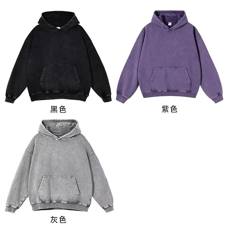 春と秋の男性と女性のためのウォッシュ加工のヘビーウェイトフード付きスウェットシャツヨーロッパとアメリカのトレンディなブランドバティック薄手のジャケットカップルのトップストレンディな服|undefined