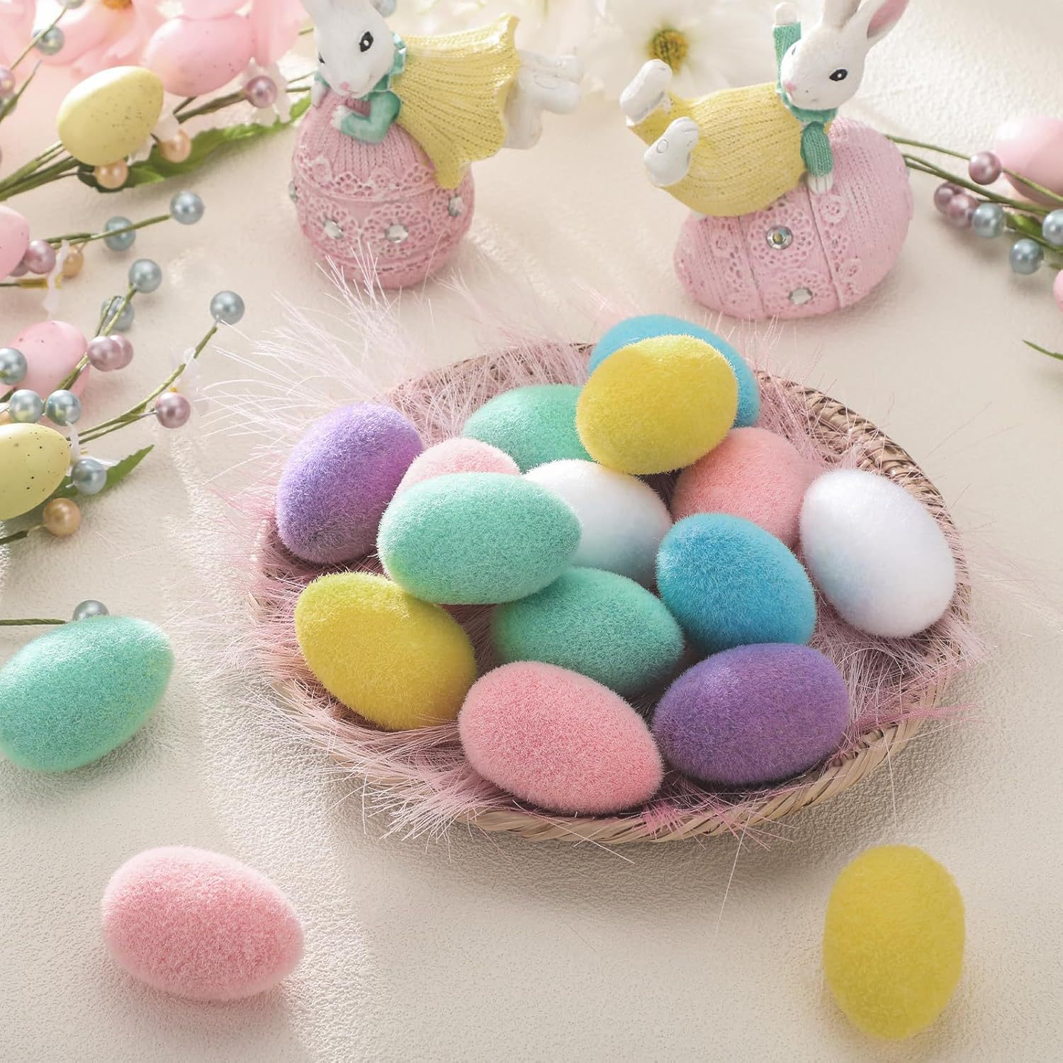 2026 nuevo color flocado huevo de Pascua DIY guirlanda decoración decoración de Pascua diseño de escena