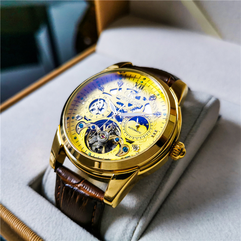 Ogulas reloj hombres de negocios reloj mecánico automático impermeable tourbillon hueco multi-funcional reloj de los hombres 1701