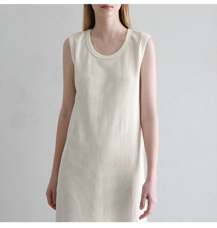 Sleeveless Dress French Waffle Texture Skin Friendly Vest Dress Simple Thin A line Maxi Dress Women Clothing