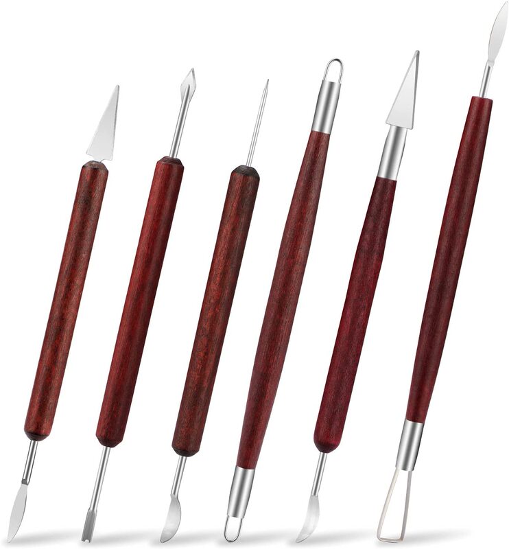 6-piece set of pottery clay pottery carving tools double-sided smooth red wooden handle multi-size creative tools 6-piece set of pottery clay pottery carving tools double-sided smooth red wooden handle multi-size creative tools