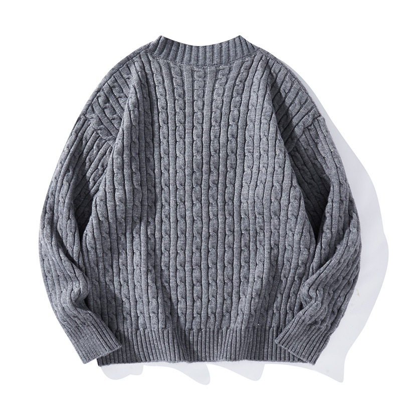 Herren-Strickpullover mit V-Ausschnitt, Herbst/Winter, Oversize-Schnitt, lässig, locker, dünnes Garn, College-Stil, Acrylmischung, minimalistischer, strukturierter Pullover_voghion.com
