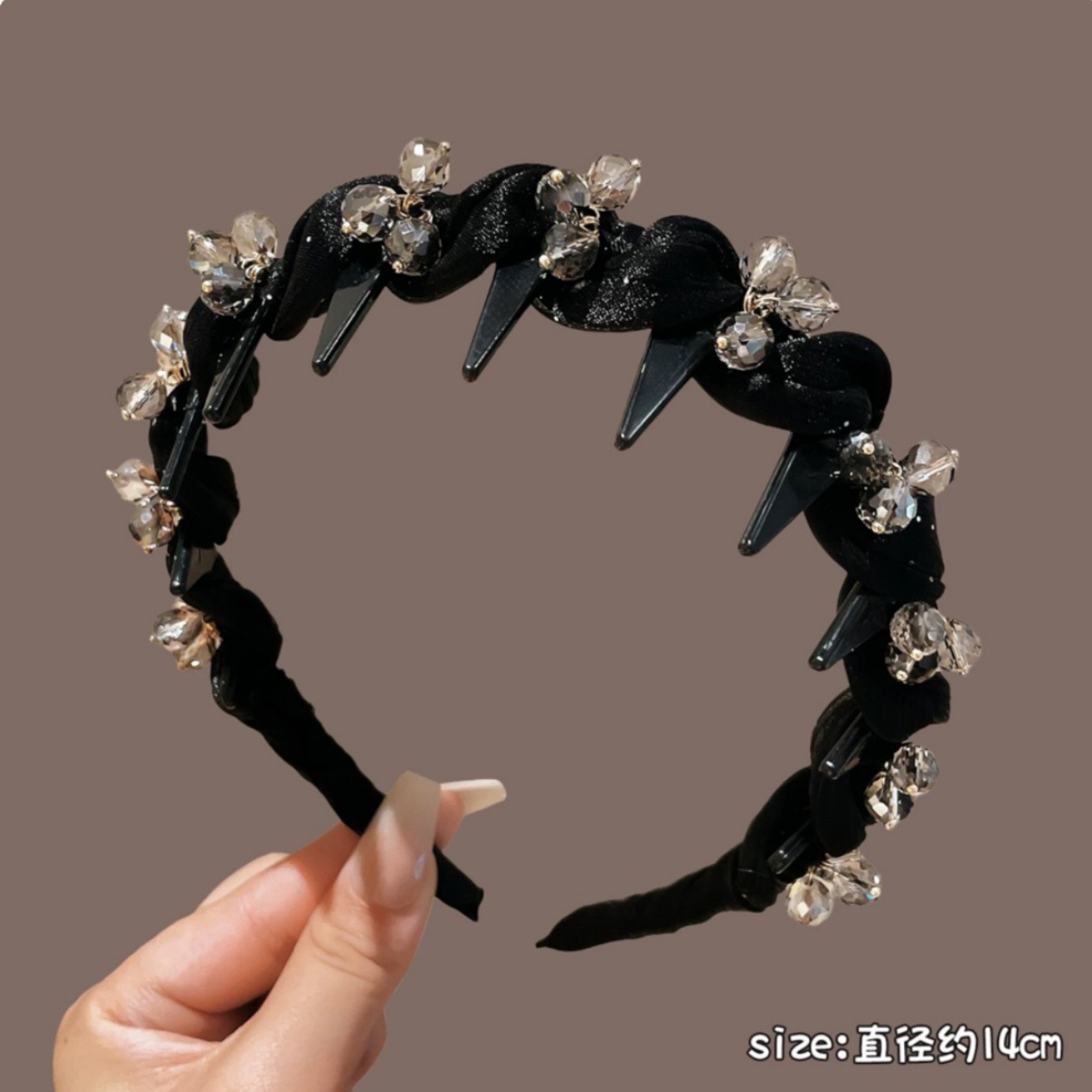 # 88 black silk three crystal wave headband
