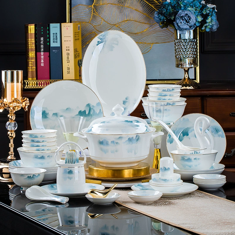 Посуда из чисто белого фарфора из Jingdezhen, чаши и тарелки, подарок на новоселье/свадьбу/отель, домашняя керамическая посуда, десертная тарелка