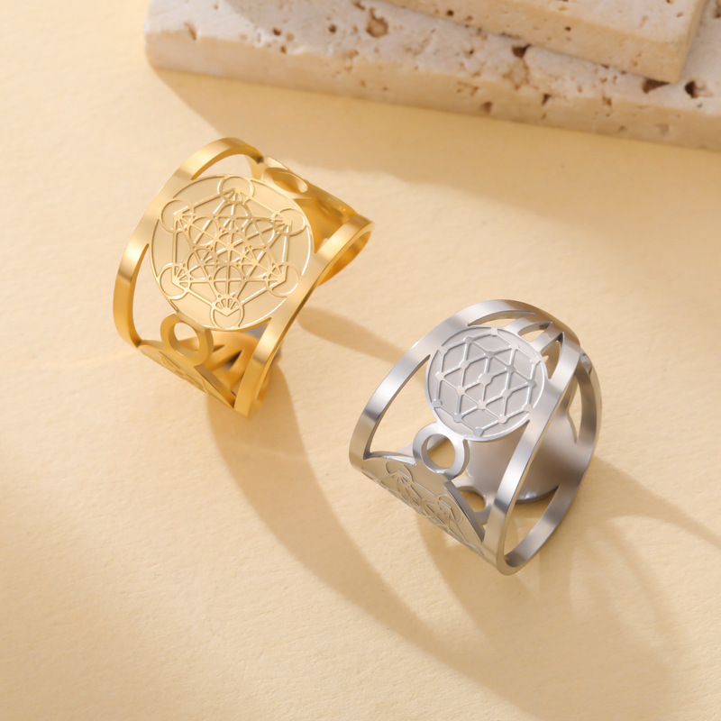 Corroded Archangel Metatron Open Ring 304 Stainless Steel Vacuum Electroplated Vintage Ring Accessories Wholesale