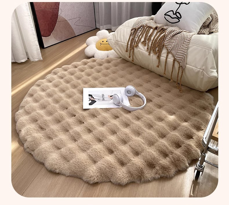Cream-Colored Round Carpet, Thick Rabbit Fur Rug, Living Room Sofa Coffee Table Rug, Dressing Room Vanity Chair Mat