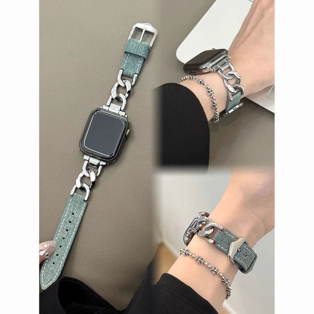 Suitable for Apple Watch87Se 654321 Apple Metal Single Row Chain Alloy Denim Chain Watch Strap