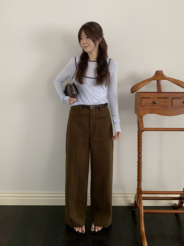 ICC 松弛有型 中缝分割一字口袋显瘦休闲裤子阔腿裤秋季女装1017|undefined