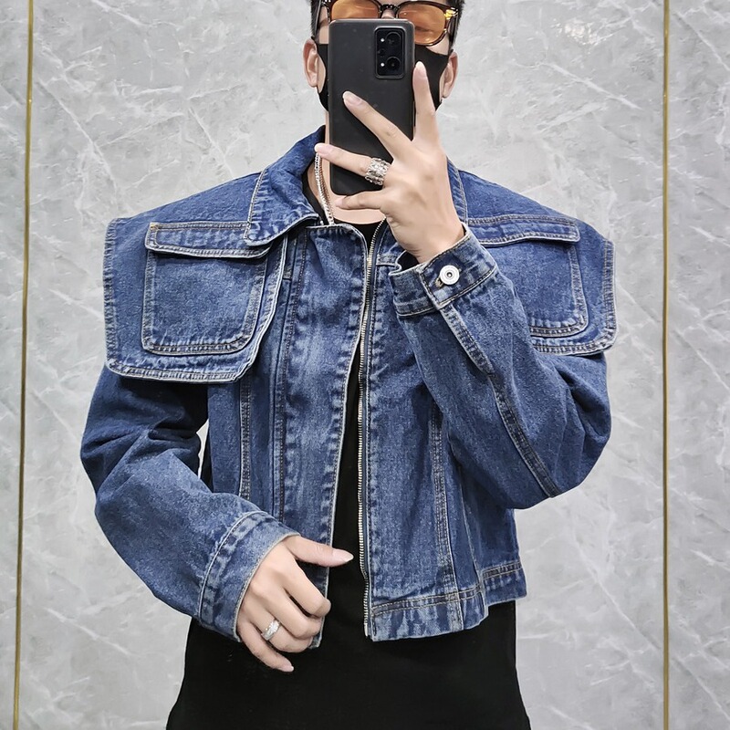 Autumn and Winter Retro Shawl Design Short Jacket Men's Loose and Handsome Street Top Denim Jacket Retro Style