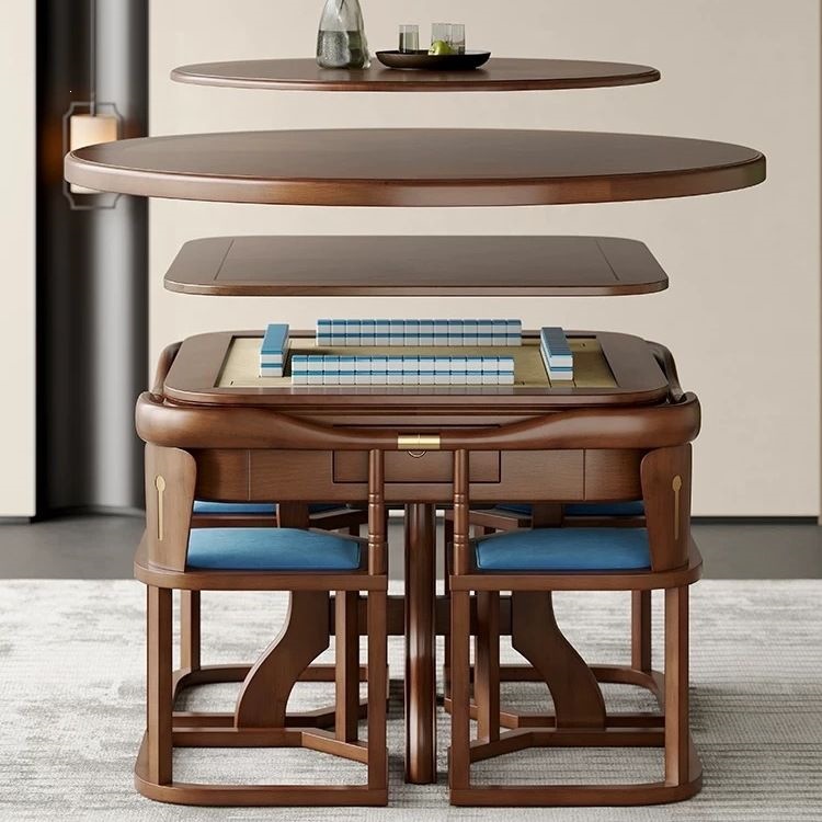 Solid Wood Mahjong Table, Dual-Purpose, Multifunctional, Chinese-Style, Stowable, Electric Mahjong Table, Fully Automatic Tea Table All-In-One Machine