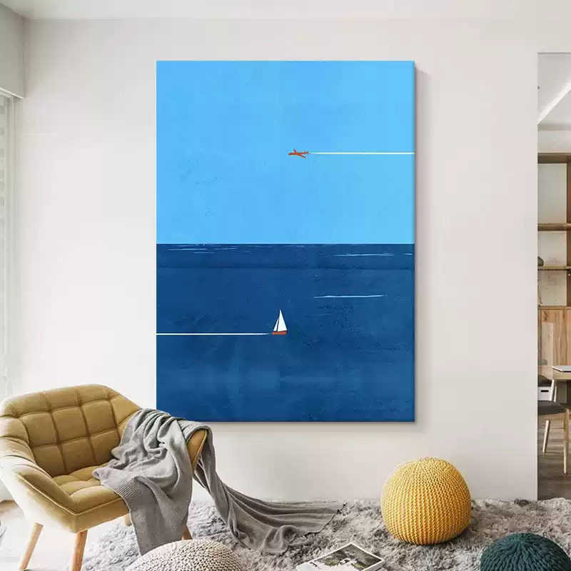 Minimalist Style Living Room Decorative Painting of Blue Sky and Sea, High-End Entrance Hall and Guesthouse Landscape, Bedroom Wall Art Minimalist Style Living Room Decorative Painting of Blue Sky and Sea, High-End Entrance Hall and Guesthouse Landscape, Bedroom Wall Art