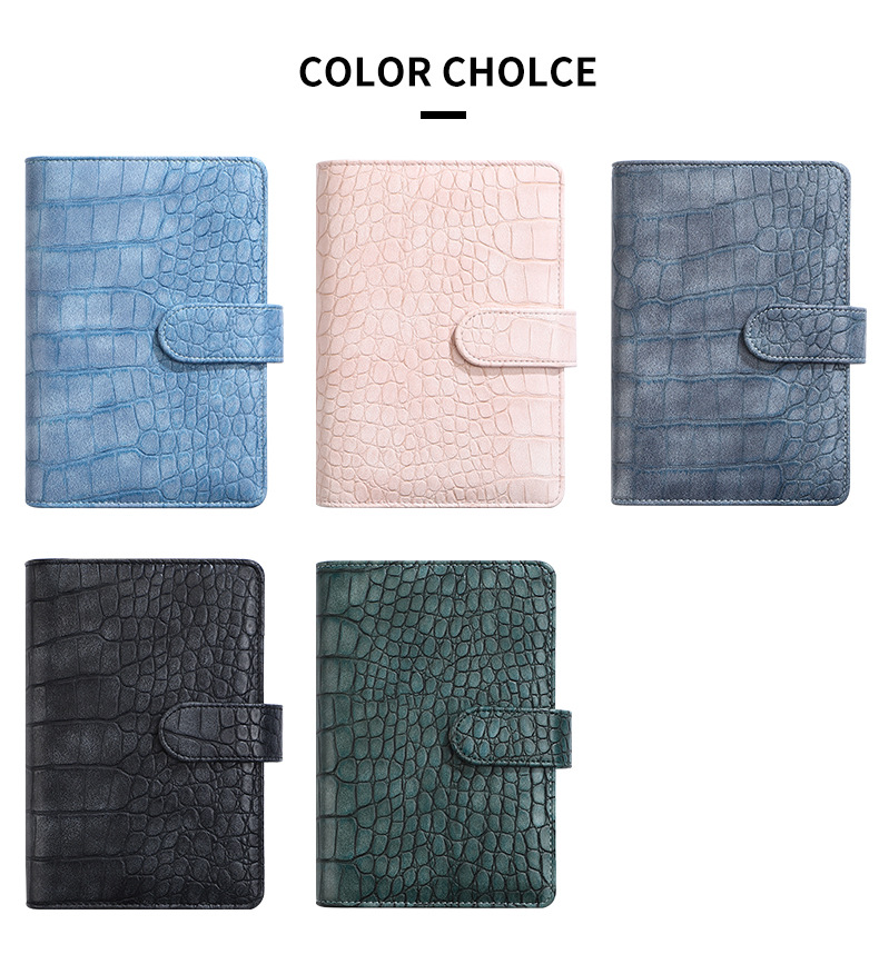 A6 neue Krokodil farbe 6 Ringbuch Pu Clip-On Notebook Leder Lose blatt Notebook Cover Notebooks Journal Briefpapier – Detail 6