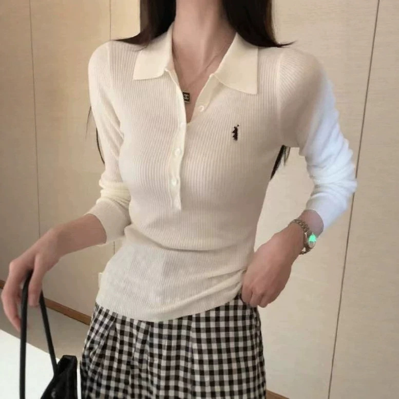 Original RL Ralph Polo Collar Multi-Button Knit Sweater Embroidered Long Sleeve Sweater New Autumn/Winter High-End Lapel Top